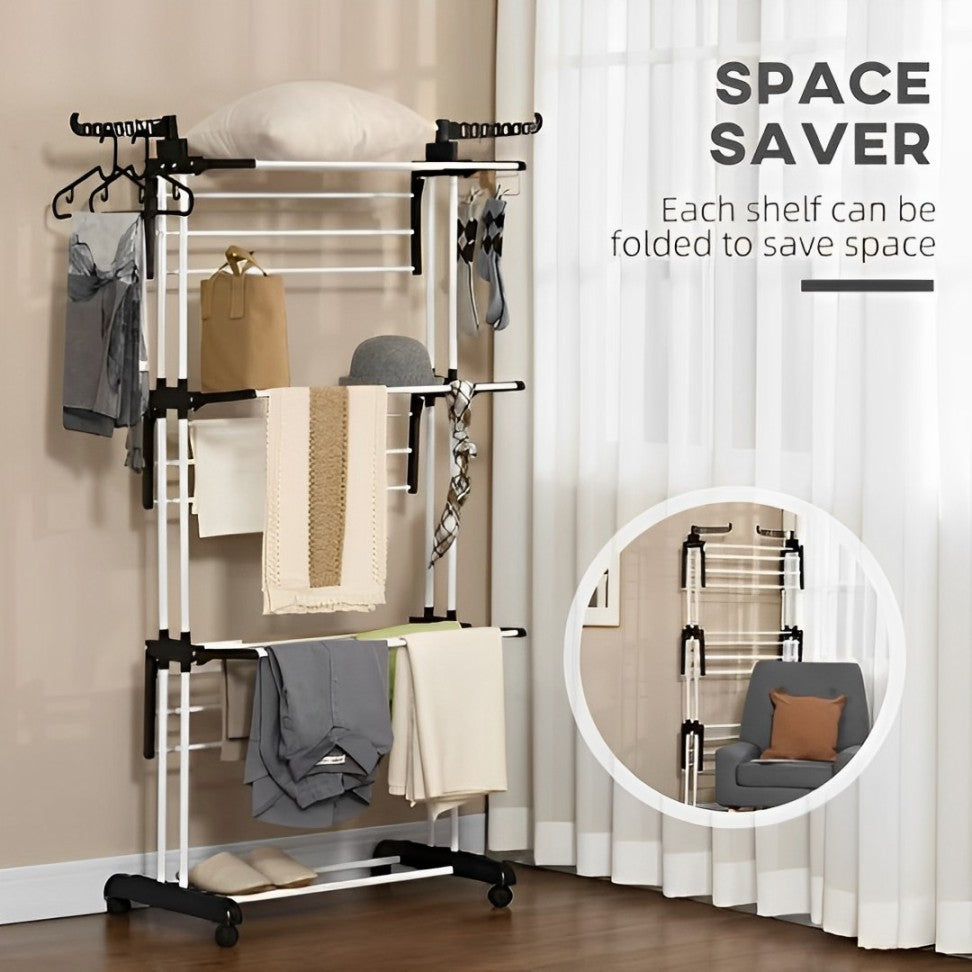 EVOKK Airer Clothes Drying Rack,4-Tier Foldable Clothes Airer Adjustable Large Stainless Steel Clothes Horse Garment Laundry Drying Rack for Indoor/Outdoor.