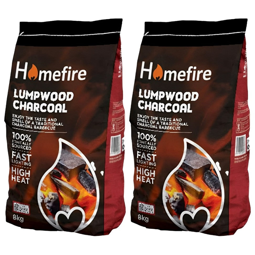 2X Lumpwood Charcoal for Traditional BBQs - 8 kg Bag, Fast Lighting High Heat
