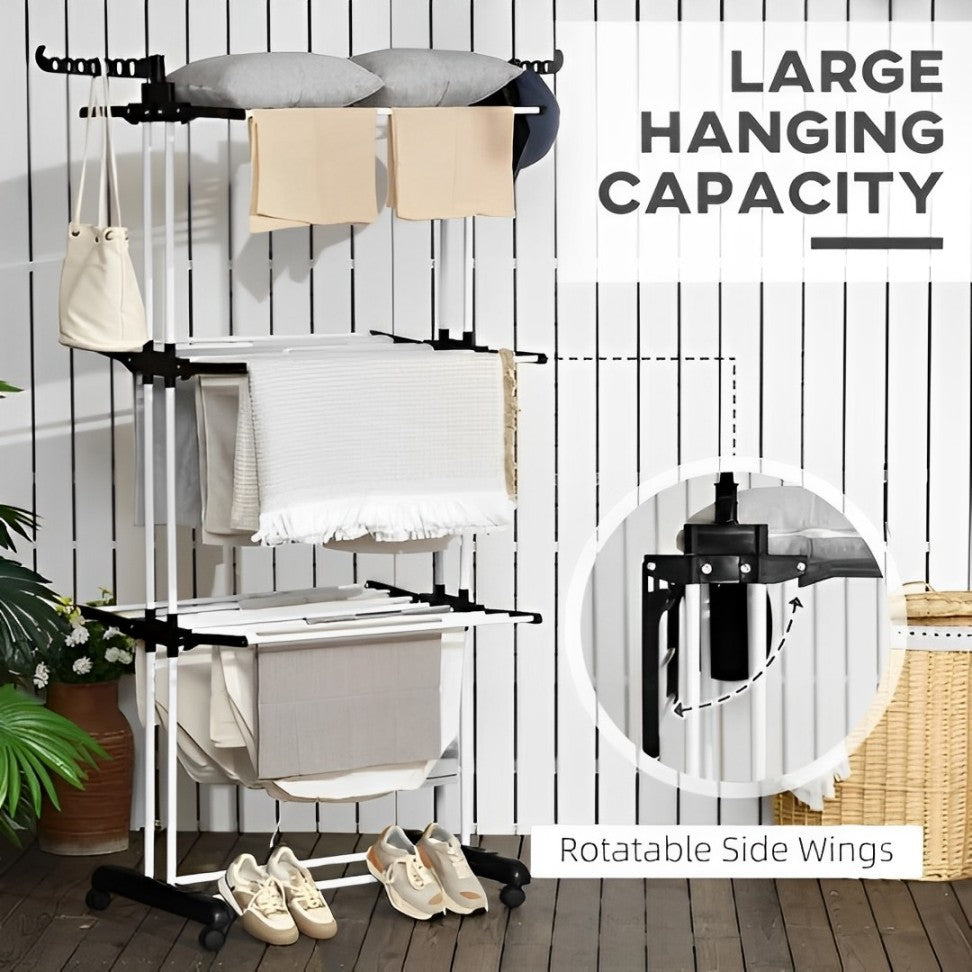 EVOKK Airer Clothes Drying Rack,4-Tier Foldable Clothes Airer Adjustable Large Stainless Steel Clothes Horse Garment Laundry Drying Rack for Indoor/Outdoor.