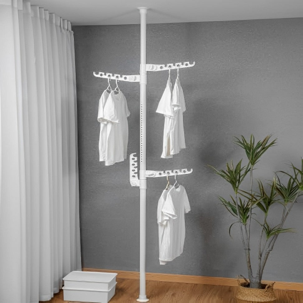 EVOKK Adjustable Telescopic Laundry Rack Floor to Ceiling Metal Clothes and Coat Drying Organizer