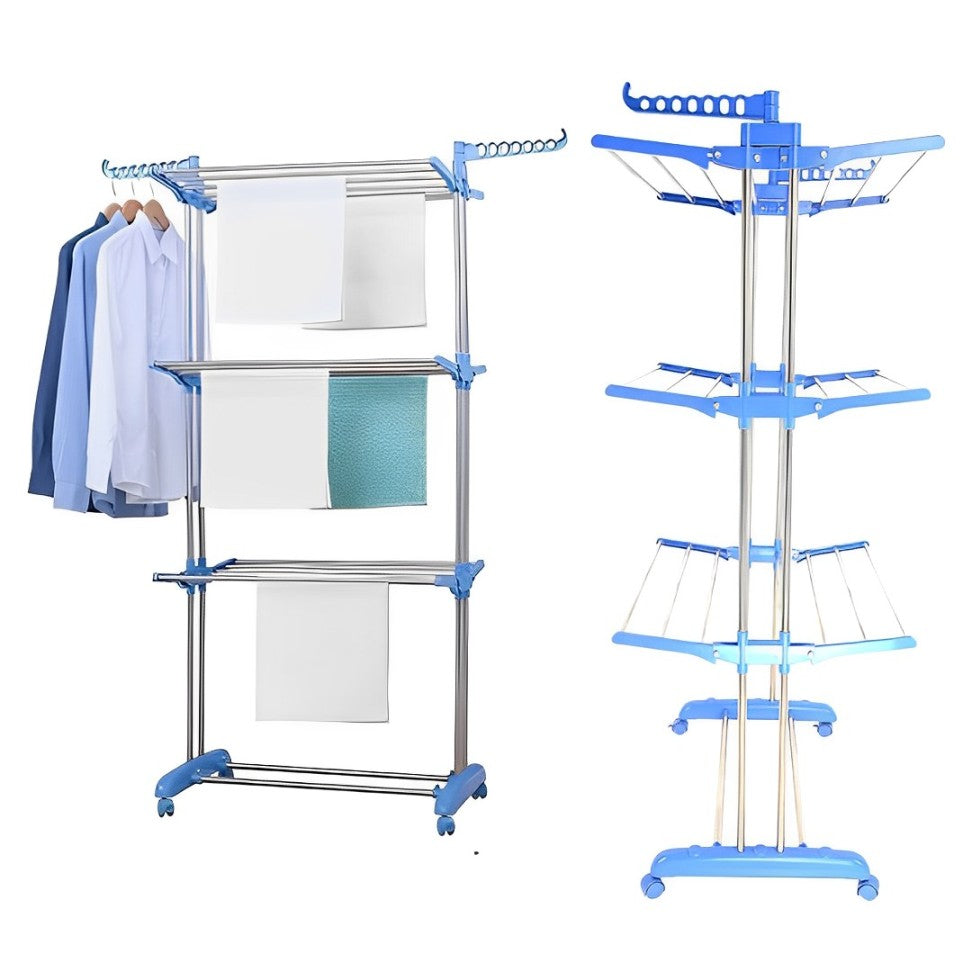 EVOKK Airer Clothes Drying Rack,4-Tier Foldable Clothes Airer Adjustable Large Stainless Steel Clothes Horse Garment Laundry Drying Rack for Indoor/Outdoor.