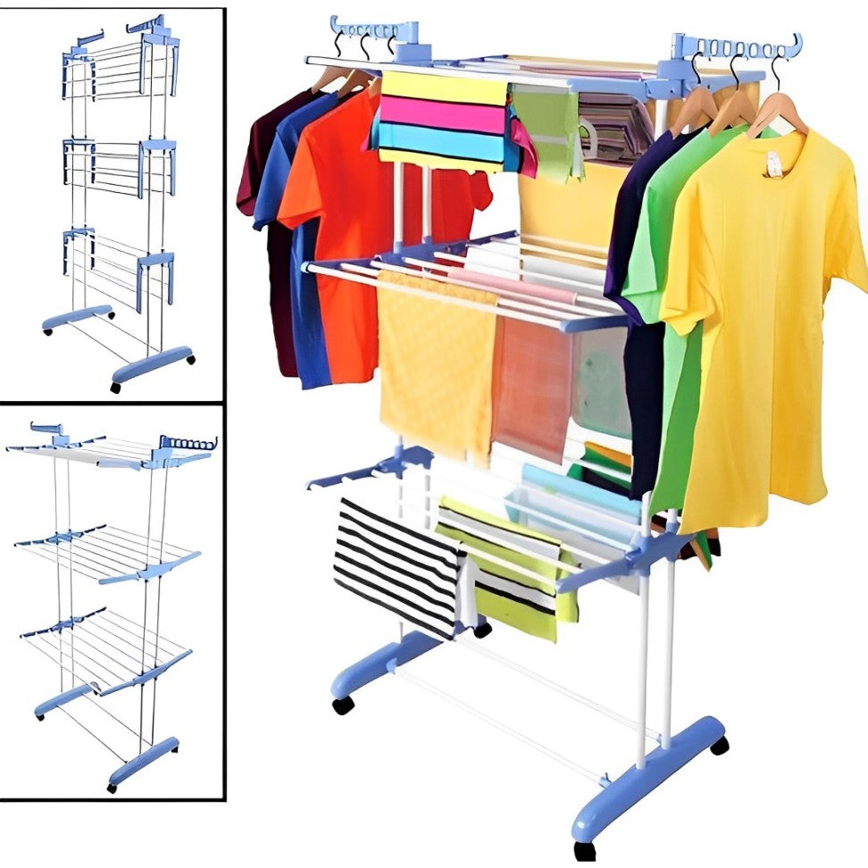 EVOKK Airer Clothes Drying Rack,4-Tier Foldable Clothes Airer Adjustable Large Stainless Steel Clothes Horse Garment Laundry Drying Rack for Indoor/Outdoor.
