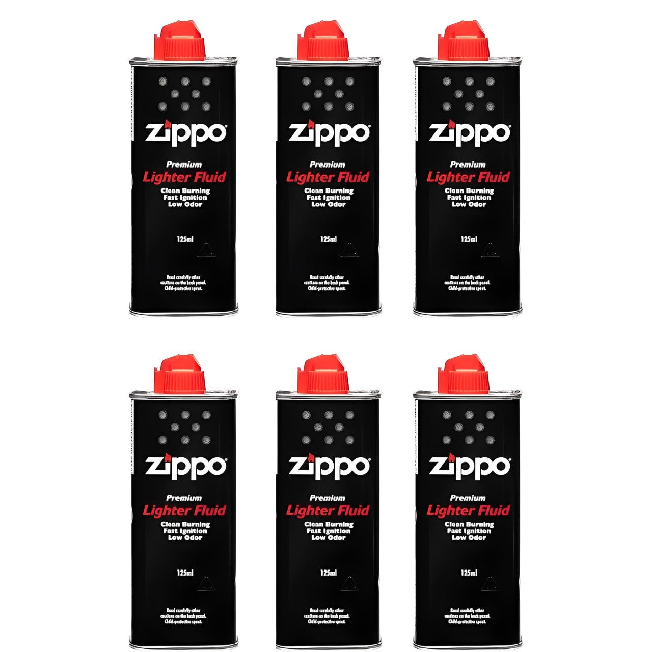 Ziippo Lighter Fuel, Works with Ziippo Windproof Lighter and Ziippo Refillable Hand Warmer, Fast Ignition, Low Odor, Lighter Fuel Refill, Easy Fill Nozzle, Black, 125 ml (Pack of 6)