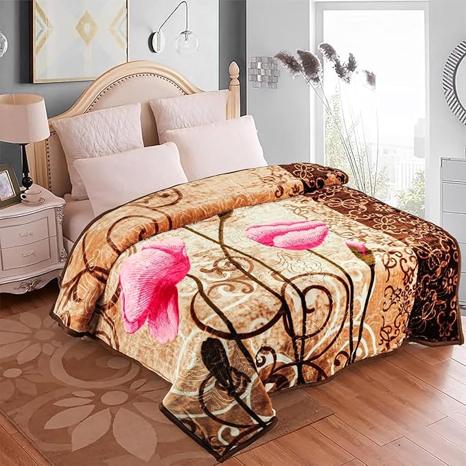 EVOKK Mink Blanket Soft Warm Sky Brown Cuddly Thick Non-shedding Double Ply 100% Polyester Suits Queen King Bed 200 X 240