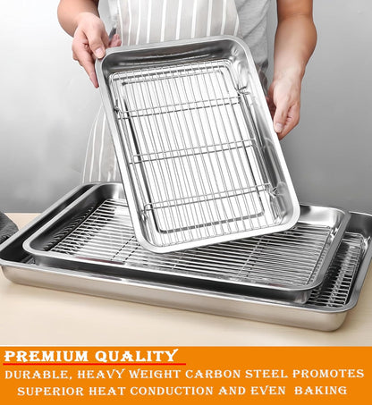 Evokk 4Pcs Stainless Steel Roasting Tray - Oven Cooking Trays Baking Tray with Removable Rack - Oven Roasting Pan with Grill